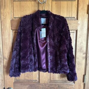 Evereve Plush Faux Fur Jacket in Plum Size medium new with tags